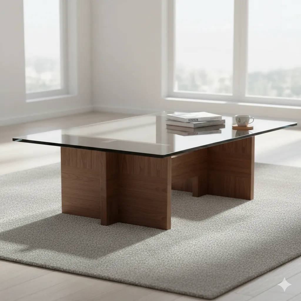 Glass and Walnut Coffee Table